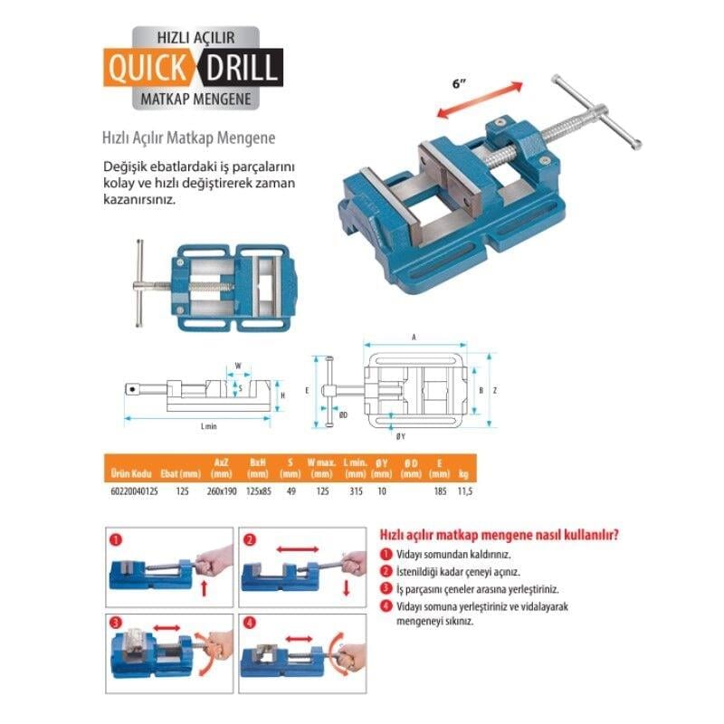 Kanca Hızlı Açılır Matkap Mengene 125 mm - Görsel 3